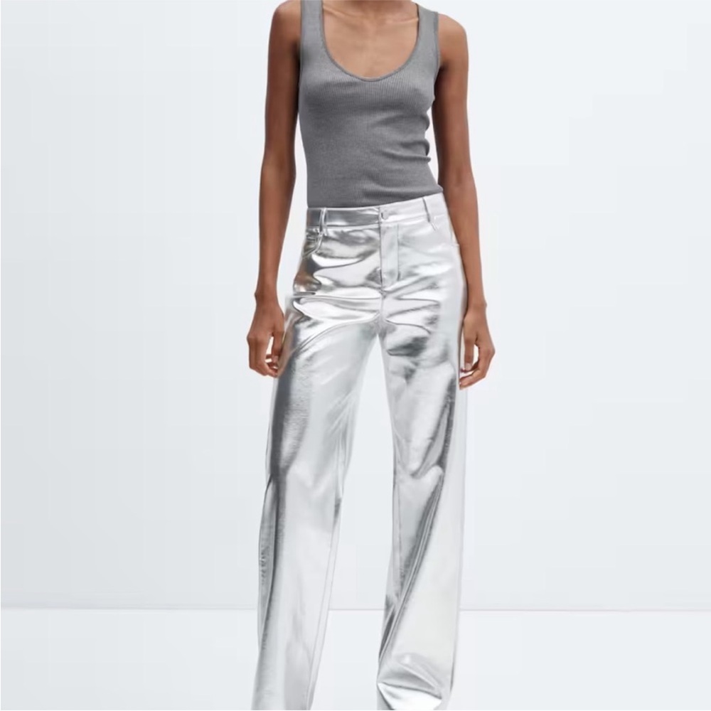 Mango Silver Metalised wide leg pants Size US 4
